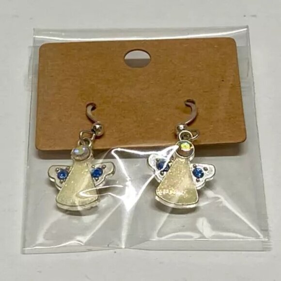 Angel Earrings Khol's Holiday Rhinestone Silver Tone Dangle Hook Pierced Ears - Picture 10 of 10